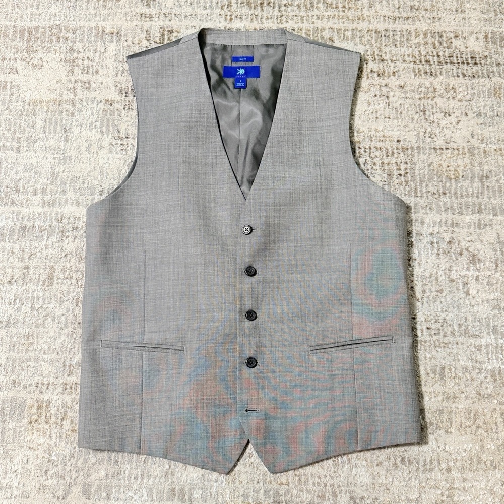 Egara Gray 100% Wool Suit Vest Mens Large Slim Fit Formal Wedding Waistcoat L